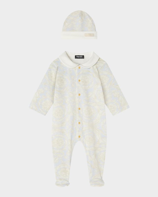 Kid's Barocco Jumpsuit and Beanie Set, Size 3M-9